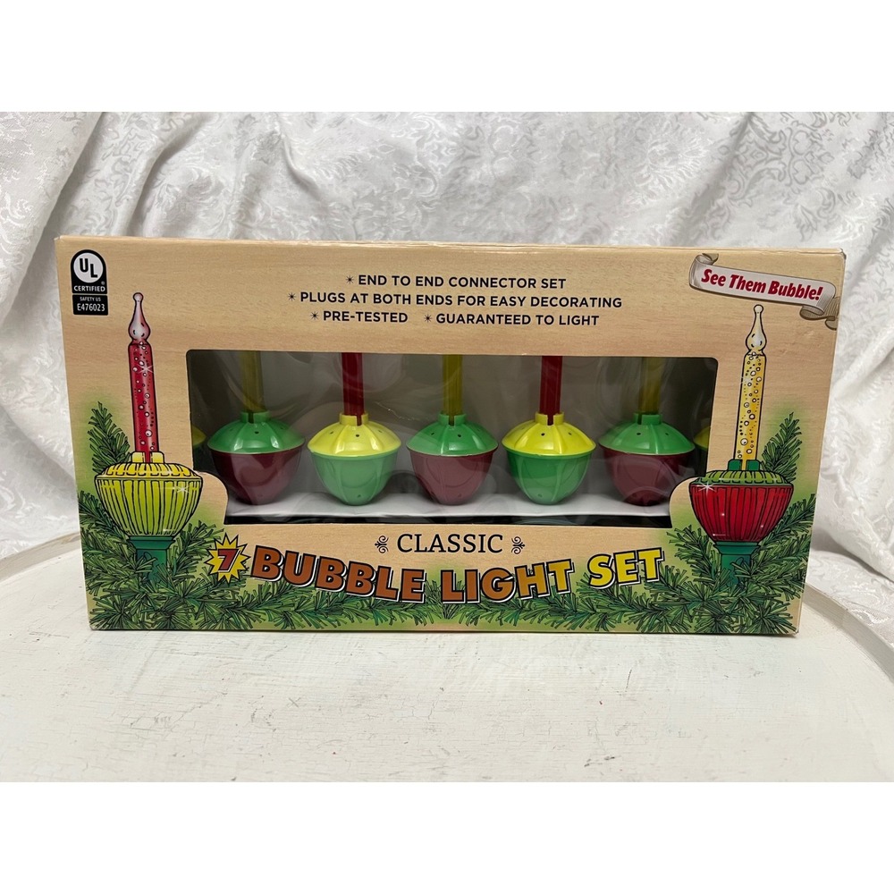 Kurt S Adler Classic 7 Bubble Light Set Christmas Decor UL1002 Red Green Yellow